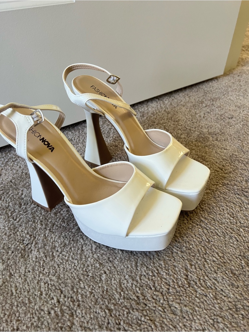 Fashion Nova White Platform Block Heel Sandals